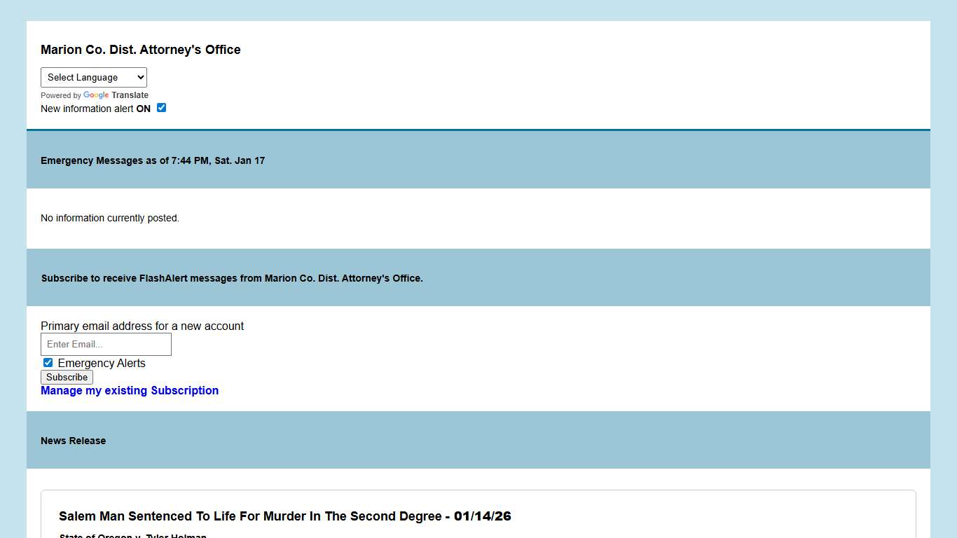 Marion Co. Dist. Attorney's Office News via Flashalert.net