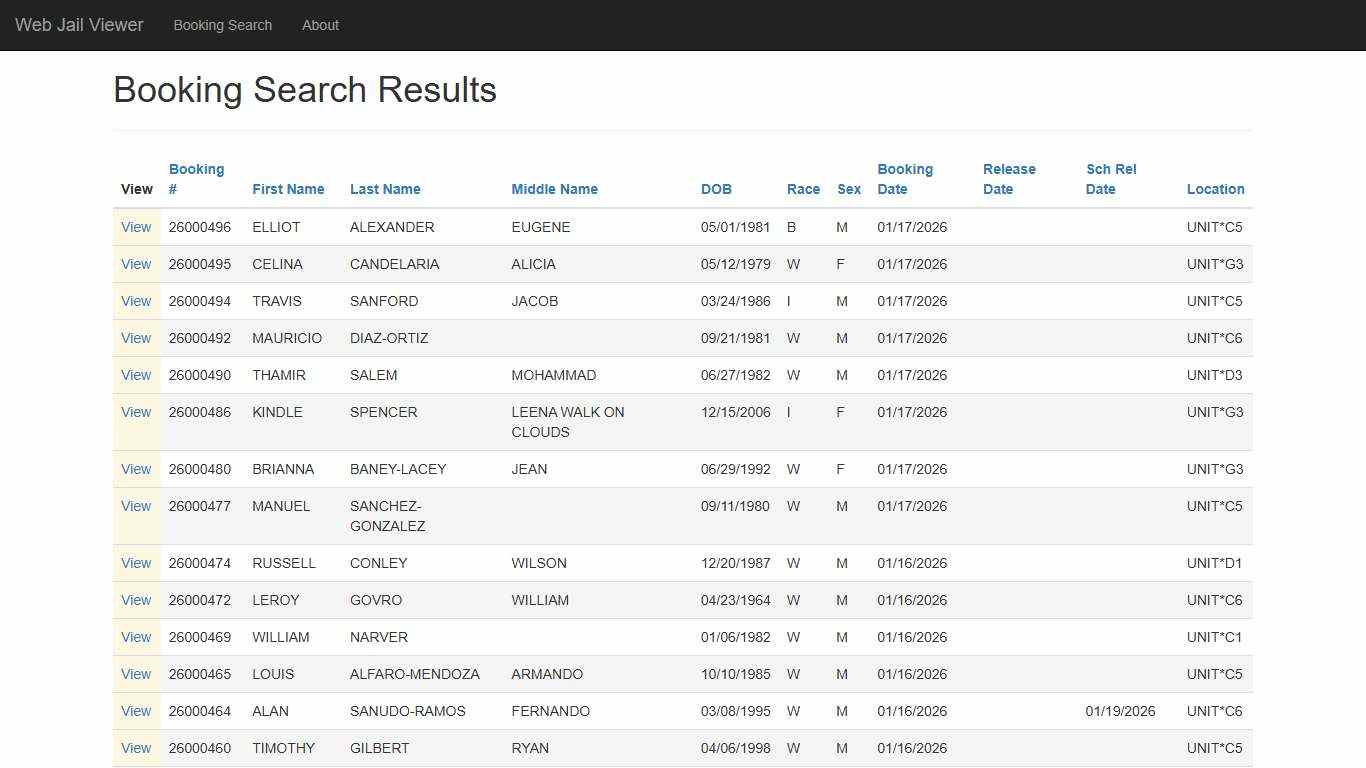 BookingSearchDetail - Web Jail Viewer
