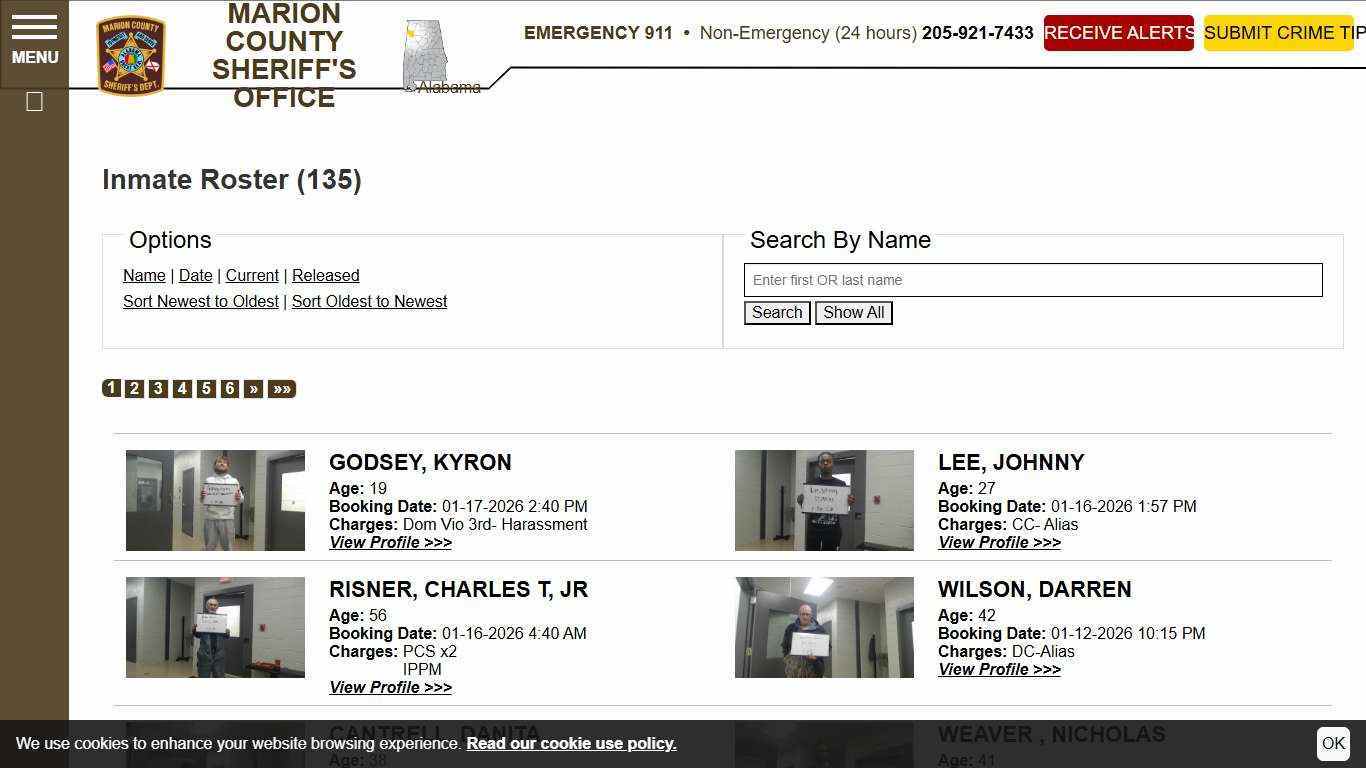 Inmate Roster | Marion County Sheriff's Office, Alabama | Sort Booking Time - Descending | Page 1